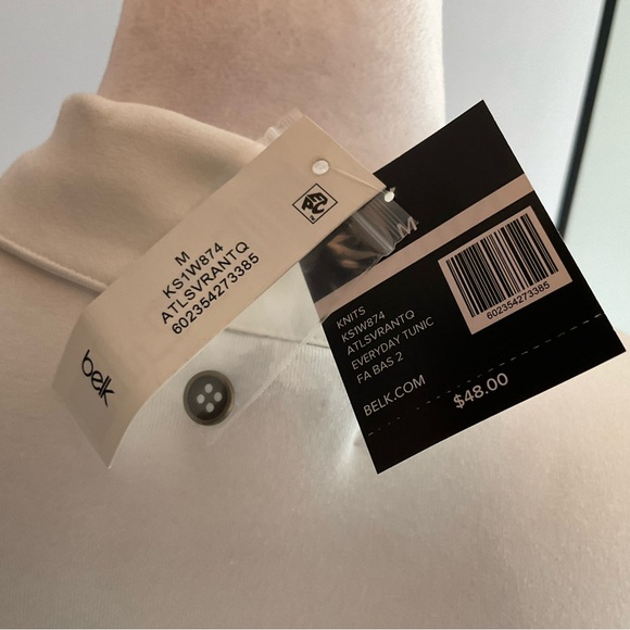 NWT Kim Rogers Small Cream Hi/Lo Button Down Long Sleeve Tunic Shirred Sleeves - Picture 2 of 10